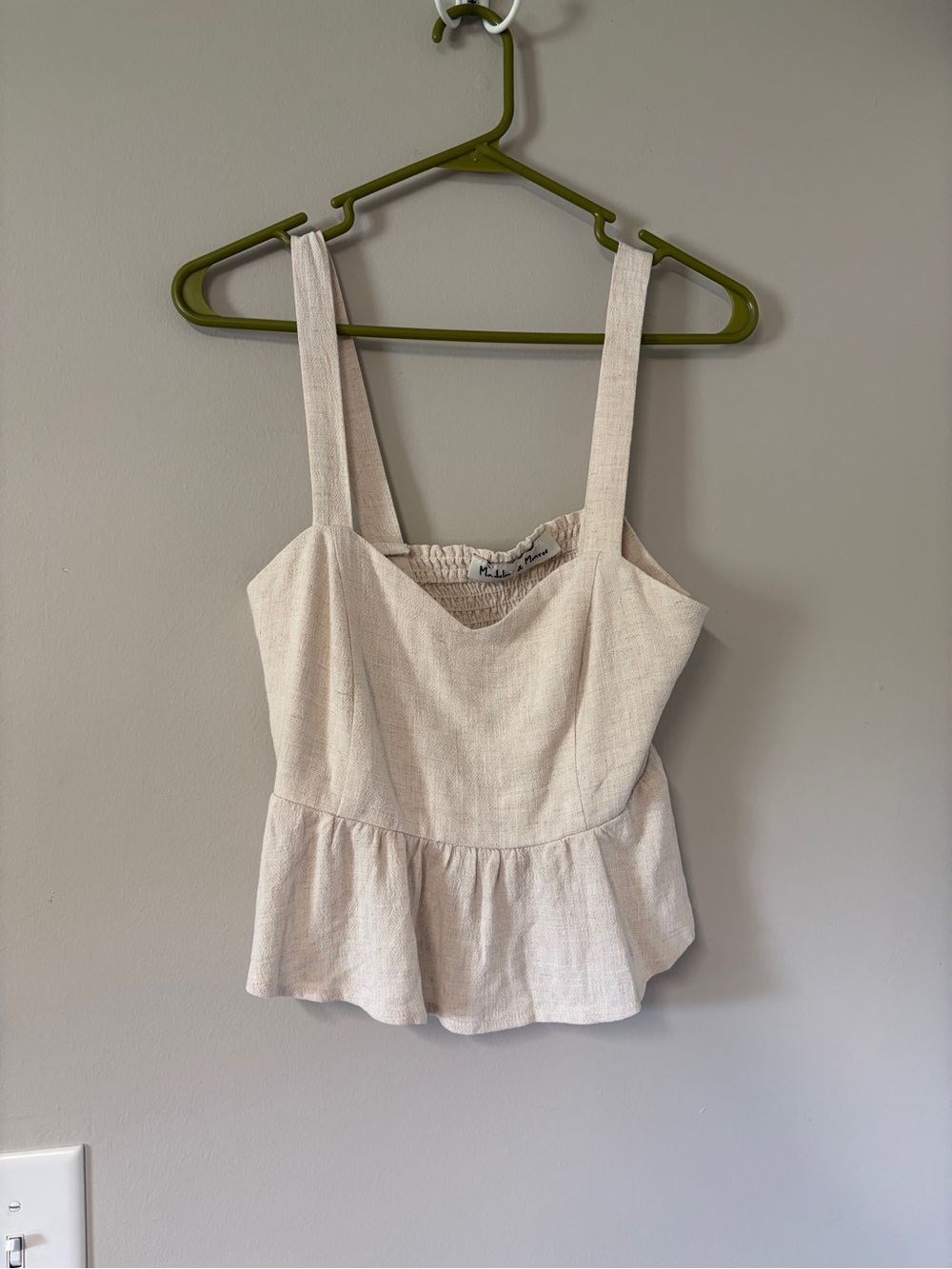 Linen Peplum Tank Top Crop Cami Neutral Cream Beige Oatmeal Medium